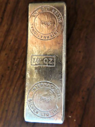 10 Oz Silver Bar Rare/vintage International Silver Ltd.  Inc.  999,  Fine