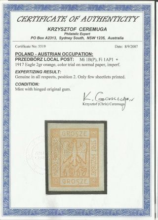 Poland,  Locals,  Przedborz,  Fi:1a,  P1 Mh,  Proof,  With Certificate