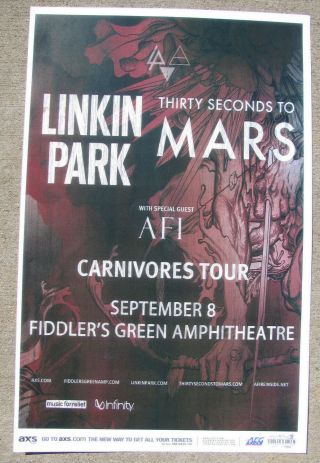 Linkin Park - Thirty Seconds To Mars Carnivores Tour 2014 Concert / Gig Poster