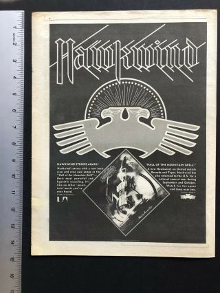 Hawkwind 1974 11x14” Album Release “hall Of The Mountain Grill” Ad