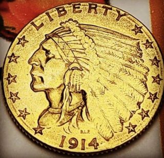 1914 $2.  50 Gold Indian Head Quarter Eagle 4.  18 Grams Gold Bu Ms,
