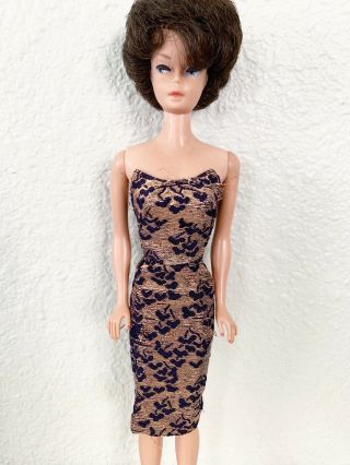 Rare Htf Vintage Barbie Navy & Gold Lame Sheath Dress 1963 Tagged Mattel No Doll