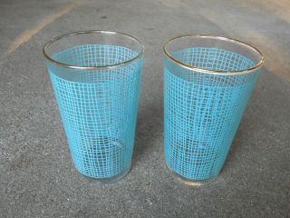 Federal (2) Vintage 8 Oz Drinking Glasses/tumblers Turquoise Blue Burlap