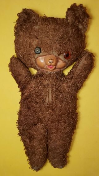 Vintage 15 " Teddy Bear,  Brown Mohair.  Button Eye.