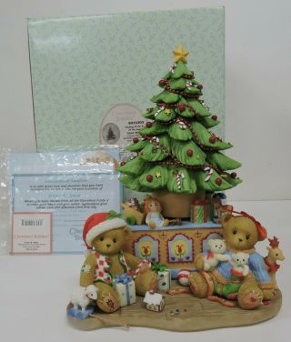 Cherished Teddies Gene & Anna Revolving Christmas Tree Musical Figurine 4014303