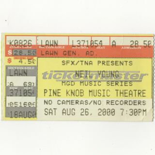 Neil Young & The Pretenders Concert Ticket Stub Clarkston Mi 8/26/00 Pine Knob