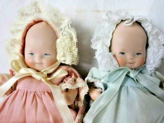 Twin Baby Dolls,  Miniature Porcelain Bisque Dolls,  Signed Phyllis Parkins