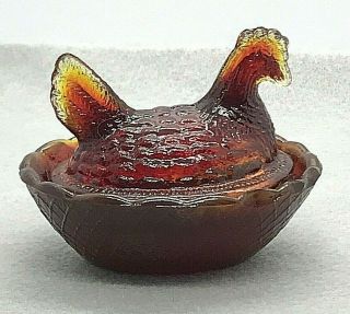 Vintage Amberina Glass Mini Hen On Nest Salt Cellar / Trinket Box 2