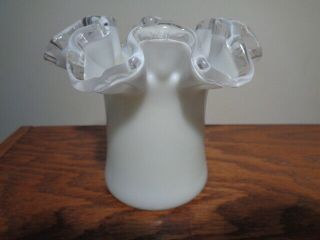 Vintage Fenton Silvercrest Milk Glass White Top Hat Ruffled Edge Vase 4 " Tall