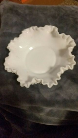 Vintage Milk Glass Hobnail Double Crimped Edge Bon Bon Candy Dish/bowl,  7.  5 "