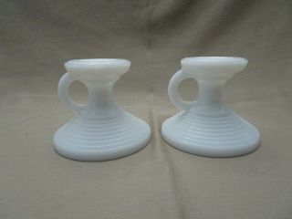Vintage White Milk Glass Candle Holders With Finger Loop