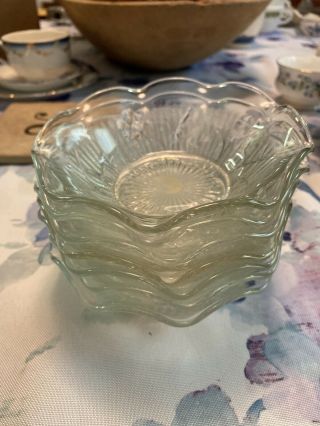 7 Clear Jeanette Glass Iris And Herringbone Berry Bowls