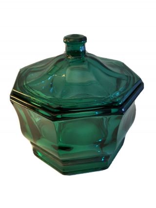 Vintage Green Glass Candy Dish & Lid