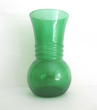 Vintage Anchor Hocking Forest / Emerald Green Ribbed Clear Glass Vase