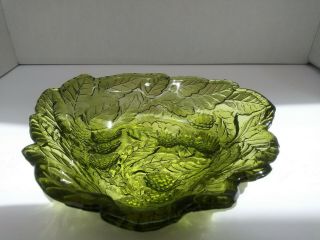 Vintage Indiana Glass Loganberry Raised Berries & Leaves Green Candy Dish Bowl