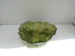 Vintage Indiana Glass Loganberry Raised Berries & Leaves Green Candy Dish Bowl 2