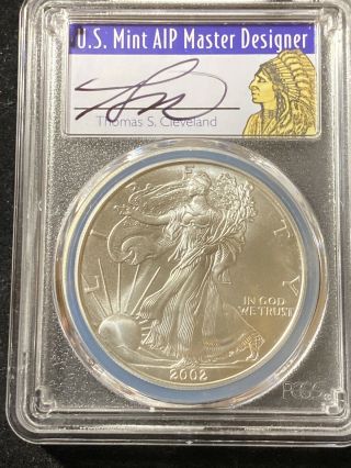 2002 $1 American Silver Eagle Dollar Pcgs Ms70 Thomas Cleveland Native No Reser