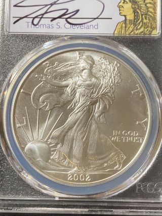 2002 $1 American Silver Eagle Dollar PCGS MS70 Thomas Cleveland Native No Reser 2