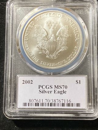 2002 $1 American Silver Eagle Dollar PCGS MS70 Thomas Cleveland Native No Reser 3