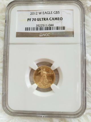 2012 W Eagle G$5 Pf 70 Ultra Cameo 1/10 Oz.  Gold Coin
