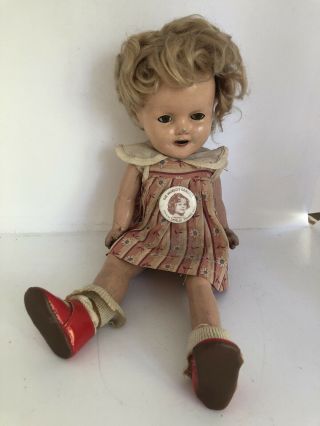 Vintage Shirley Temple Doll Composition W/ Button 13”