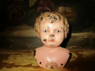 Antique Tin Metal Doll Head Shoulders Bust Germany Minerva