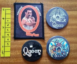 Queen Freddie Mercury 3 X Old Badges,  One Cloth Patch From 1970 