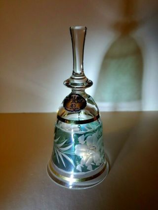 Vintage Bohemia Czech Republic Cut Crystal Glass Bell Blue - Green Iridescent L@@k