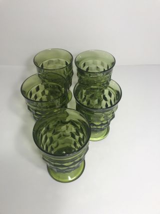 5 Vtg Indiana Whitehall Colony Cubist Avocado Green Glass Tumblers 2
