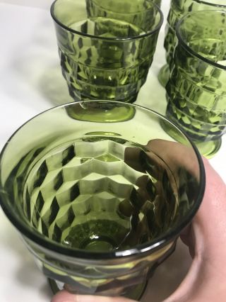 5 Vtg Indiana Whitehall Colony Cubist Avocado Green Glass Tumblers 3