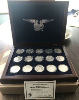 Set Of 15 Silver Eagles,  1986 To 2000,  Uncirculated,  Some With Toning