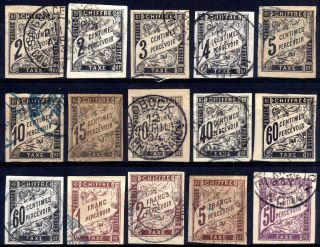 French Colonies: General Issues 1884 - 93 Postage Dues Selection,  15 Stamps