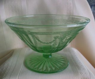 Vintage Green Depression Glass Cameo Ballerina Pedestal Candy Dish