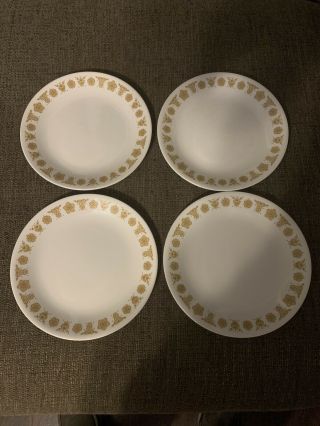 Vtg Corning Ware Corelle Butterfly Gold Lunch Plates Set Of 4 Shape 8 1/2