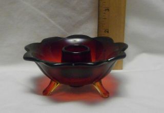 Vintage Amberina Ruby Red Glass Footed Candlestick Candle Holder
