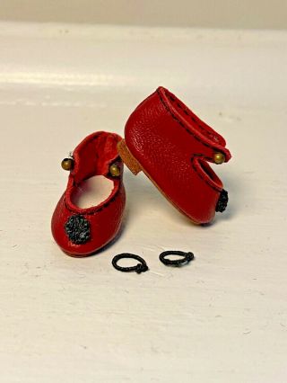 Tiny Red Leather 1 " Shoes For Small Antique French German Doll