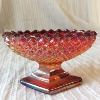 Fenton Glass Ruby Red Iridescent Sunrise Oval Trinket Holder Display Pedestal