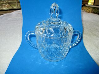 Vintage Anchor Hocking Clear Glass Pineapple 2 Handle Sugar Bowl With Lid