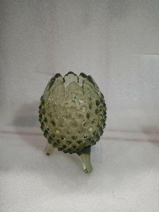 Vintage Fenton Olive Green Glass Hobnail Tulp Shaped 3 Toed Art Glass Vase