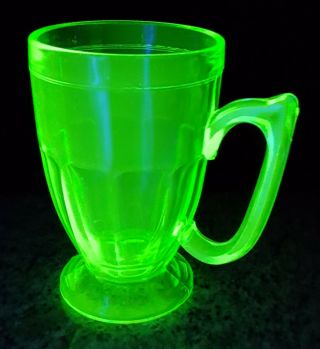 Vintage Green Vaseline Uranium Glass Mug,  Root Beer Float,  Footed,  5.  5 " Tall