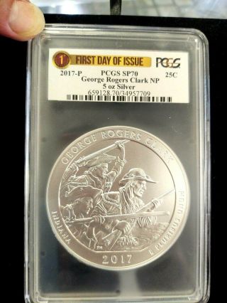 2017 P George Rogers Clark Np 5 Oz Silver Coin Pcgs Sp70 Fdoi
