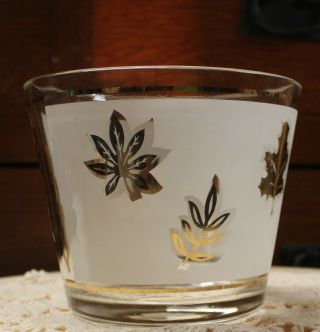 Vintage Libby Ice Bucket Gold Leaves On Frosted Glass Retro Mid Century