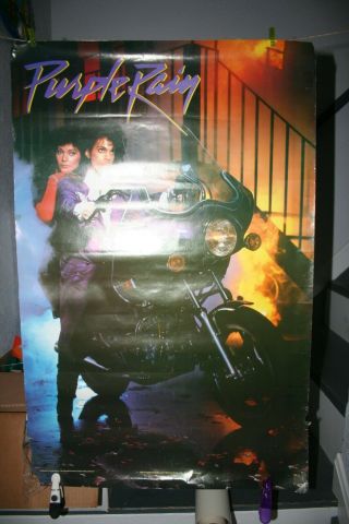 1984 Purple Rain Prince On Motorcycle Retail Poster Purple Films Co Warner Bros.