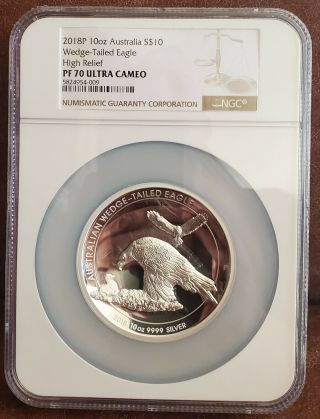 2018 Ngc Pf 70 Australia 10oz Silver " Winged - Tailed Eagle " Ultra Cameo