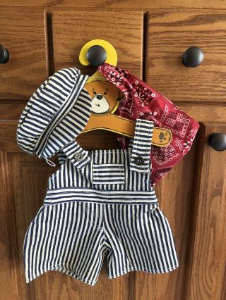 Vintage Build A Bear Train Conductor Outfit With Overalls,  Hat And Scarf