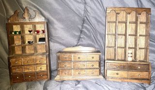 Vintage Miniature Dollhouse Furniture Wooden Hutch - China Cabinet - Book Shelf