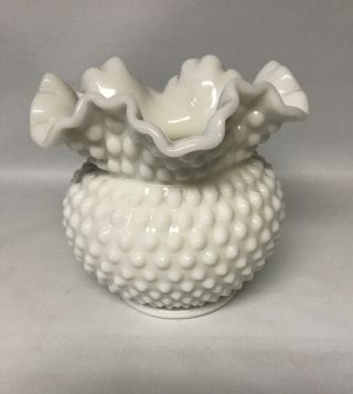 Vintage White Hobnail Milk Glass Vase With Ruffled Edge 5.  5 Inches