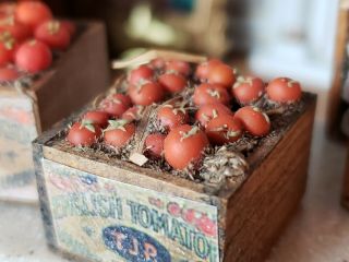 Dollhouse Miniature Artisan Carol Smith Tomato Crate Food Box Signed 2 1:12