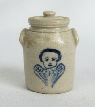 Cnc Carolyn Nygren Curran 1:12 Vintage Mini Pottery Lidded Crock Pot With Angel