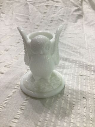 Westmoreland White Milk Glass Owl W/ Spread Wings Toothpick Holder Candlestick